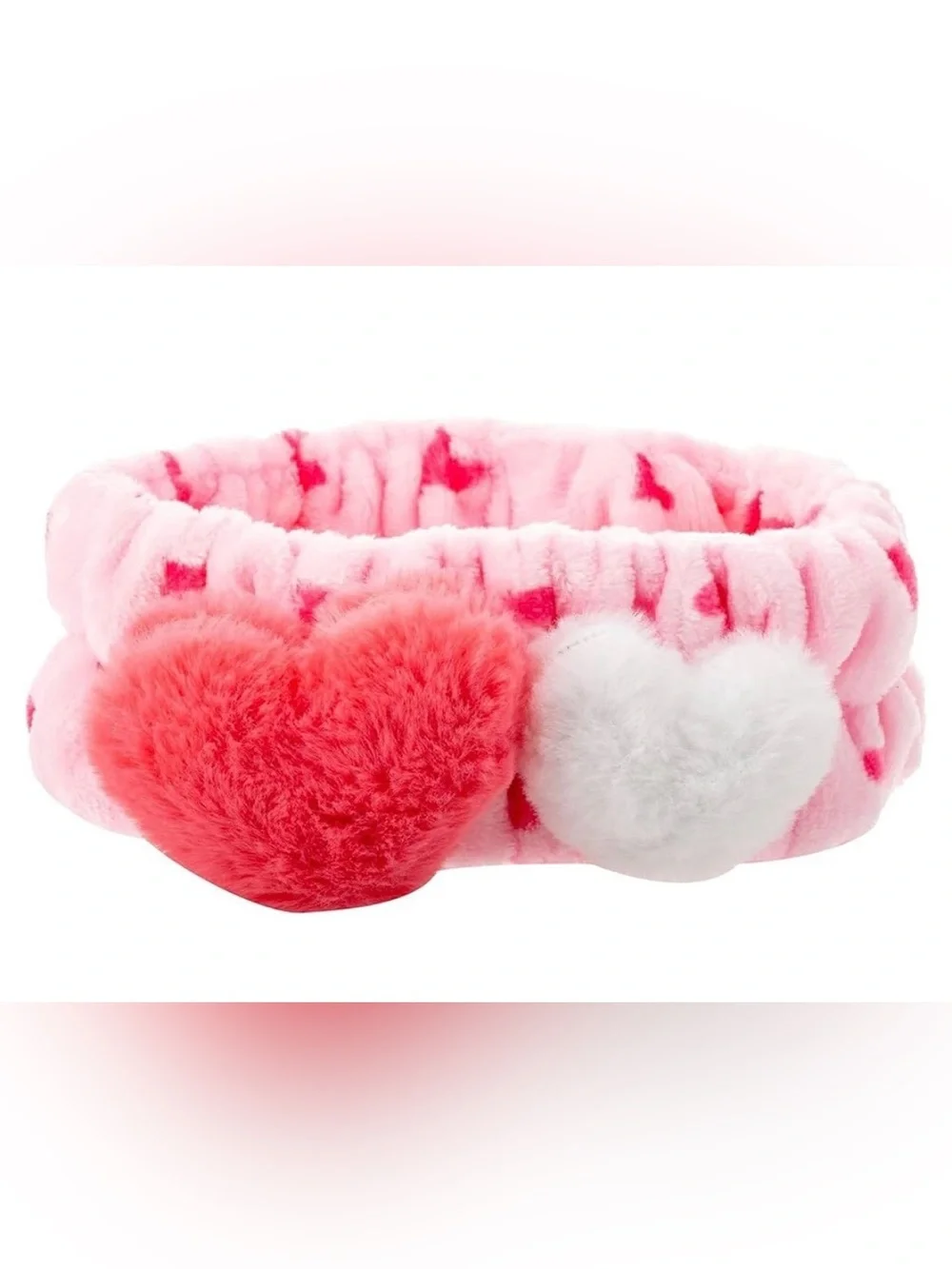 Set of SIX Plush Pink Heart Pom Spa Headband